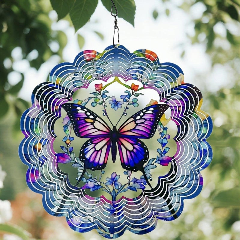 YTAONS 12 in Wind Spinners Outdoor, Butterfly Hanging Spinners 3D Stainless Steel Wind Sculpture for Garden Yard Art Decoration Christmas Birthday Gift for Women Mom Wife Grandma - Image 1
